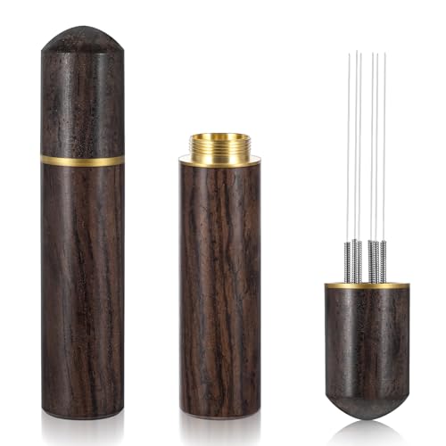 Elegaperma Normcore Wdt Tool, 6 Needles 0.3 Mm Espresso Needle Distributor for Clump-Free Grounds, Natural Wood Handle Wtd Tool Espressos, Professional Barista Hand Needle Type Espressos Stirrer