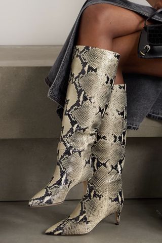 Paris Texas Stiletto snake-effect leather knee boots