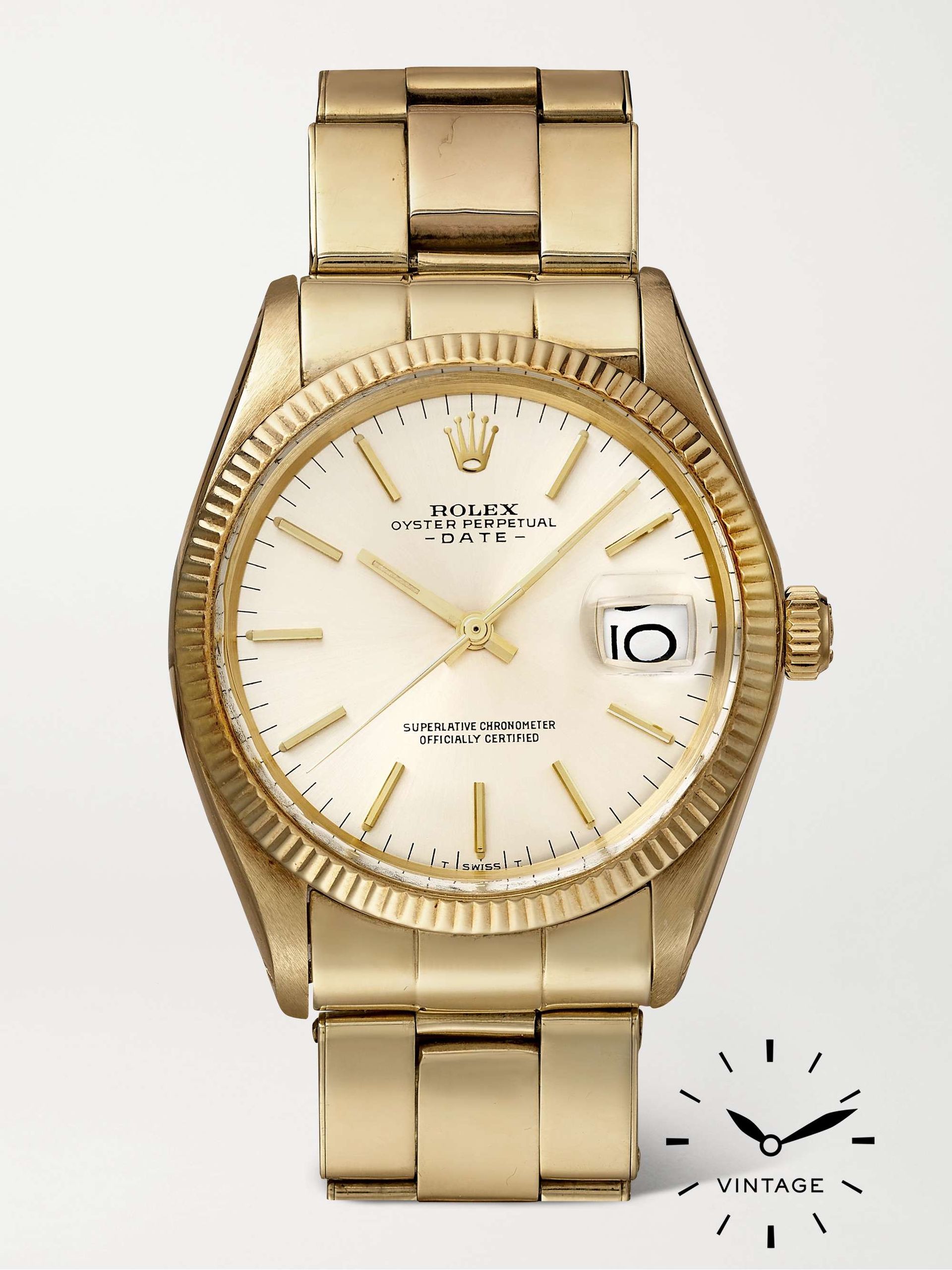+ Rolex Pre-Owned 1970 Oyster Perpetual Date Automatic 34mm 14-Karat Gold Watch