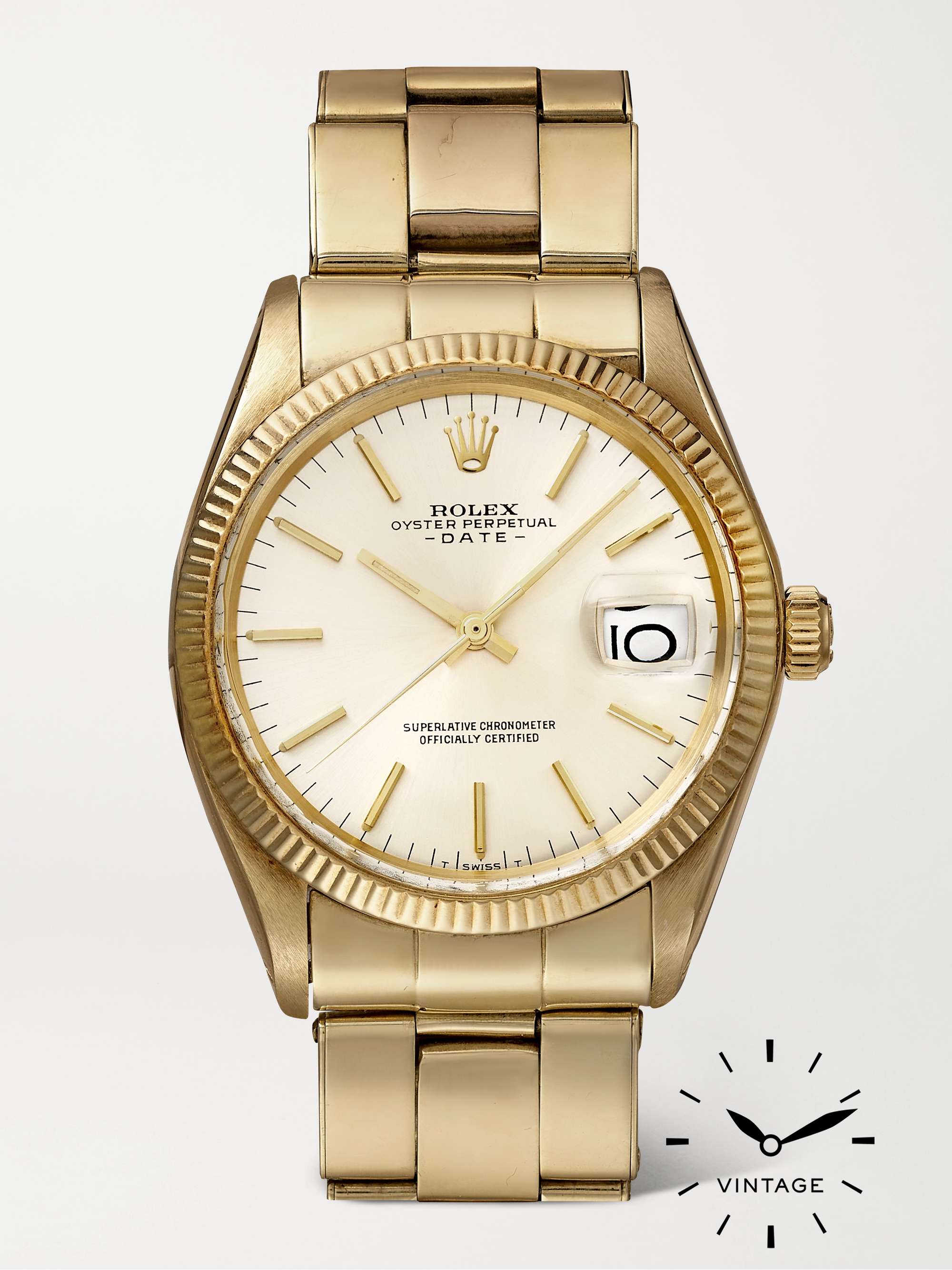 + Rolex Pre-Owned 1970 Oyster Perpetual Date Automatic 34mm 14-Karat Gold Watch