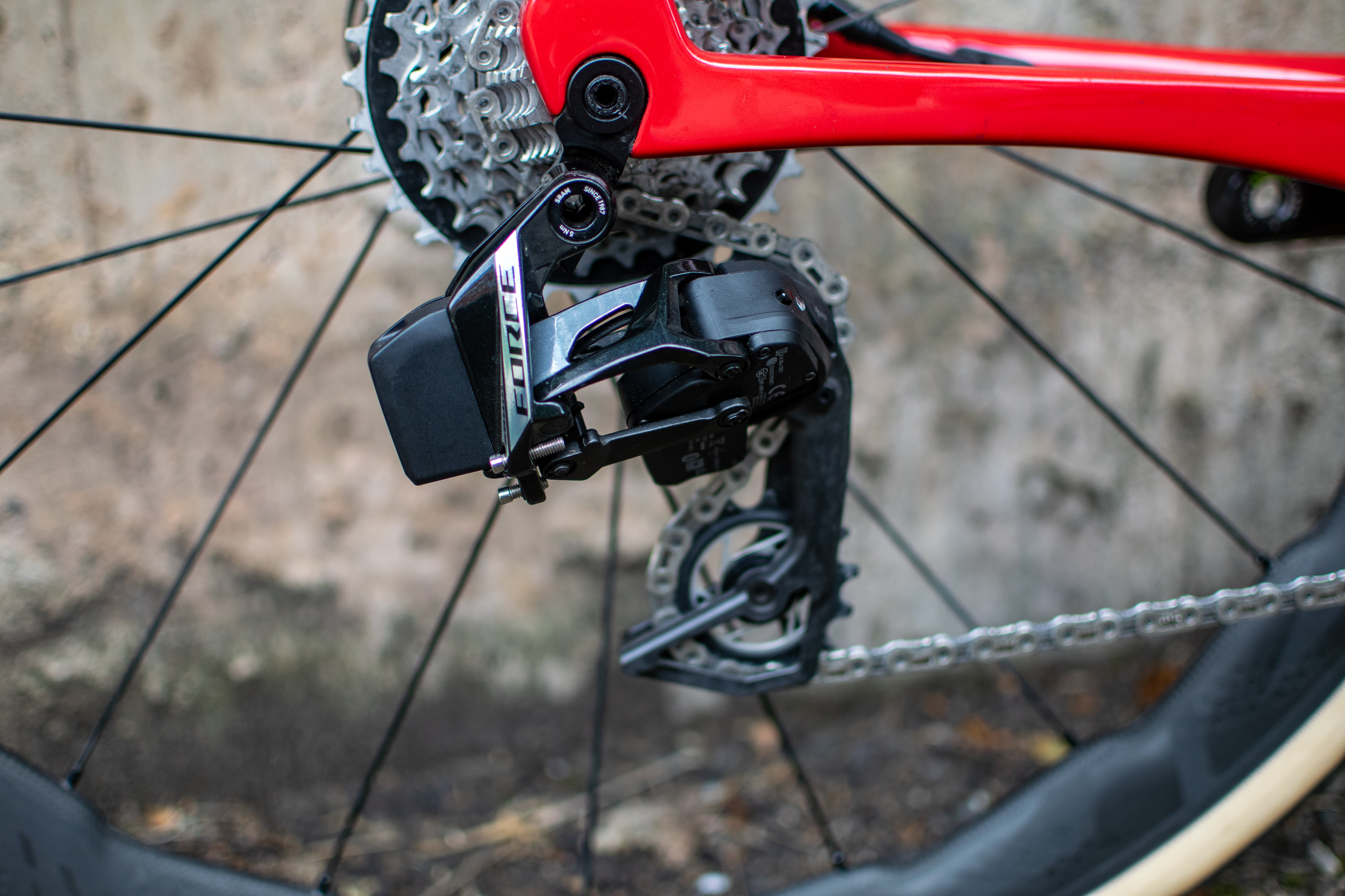 A SRAM Force AXS rear derailleur