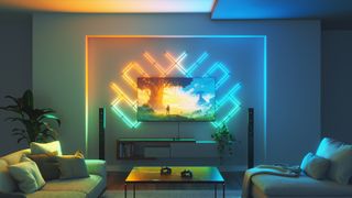 Nanoleaf 4D lighting strips behind the TV