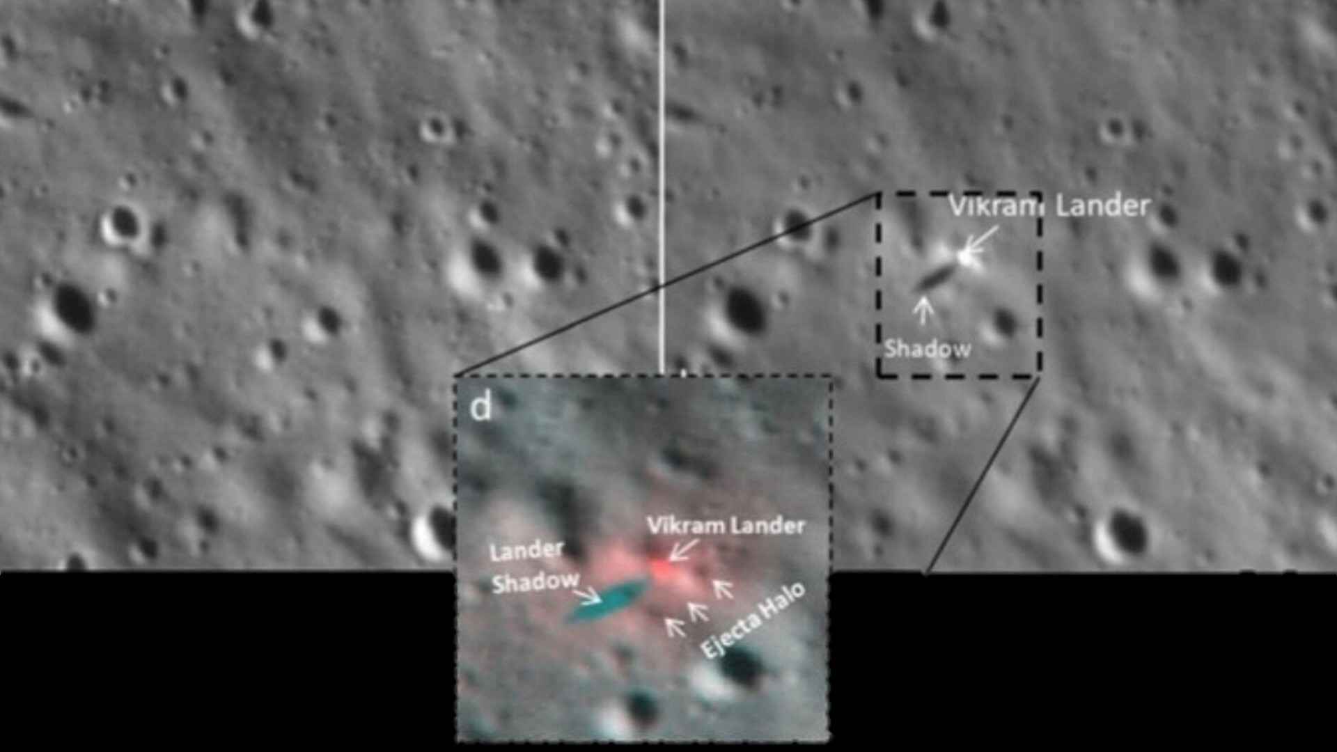 A close-up of the moon's surface is shown 