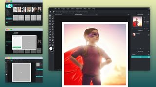 Screengrab from Pixlr E, one of the best free photo editing softwares, showing child dressed as a superhero