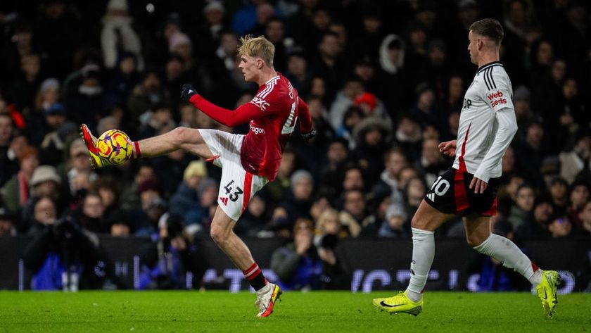 Toby Collyer controls the ball during the Premier League match between Fulham FC and Manchester United FC at Craven Cottage on January 26, 2025 in London, England.