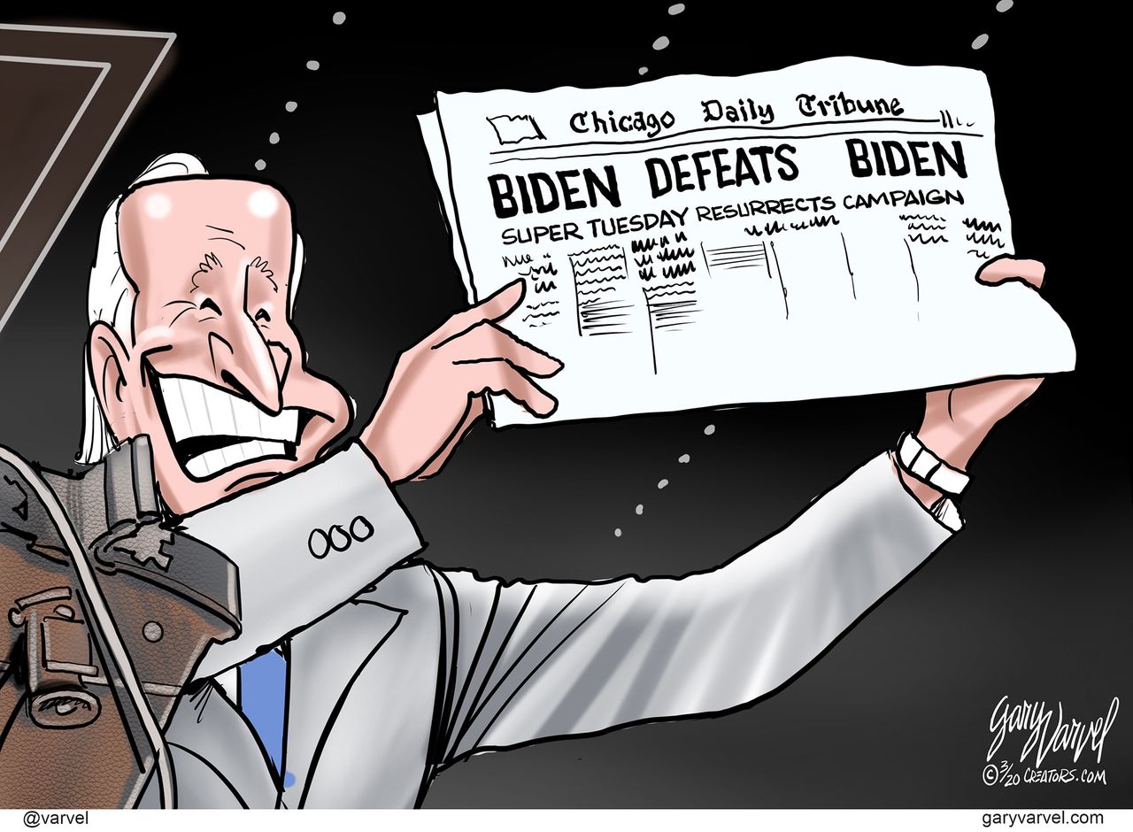 Political Cartoon U.S. Joe Biden DNC democratic primaries super tuesday campaign resurrection