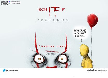 Political Cartoon U.S. Schiff Pretends Scary Clown It