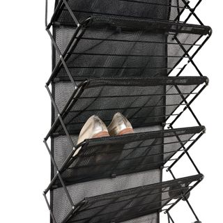 A black metal over the door shoe organizer