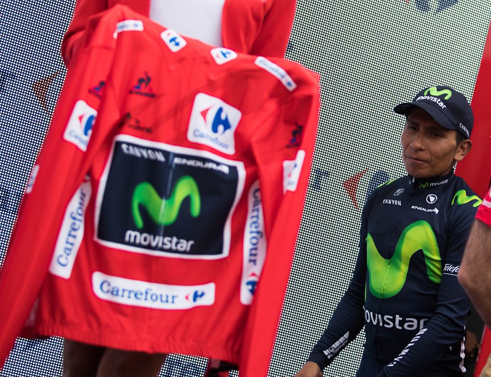 Nairo Quintana collects his reward for the stage 10 win at the Vuelta