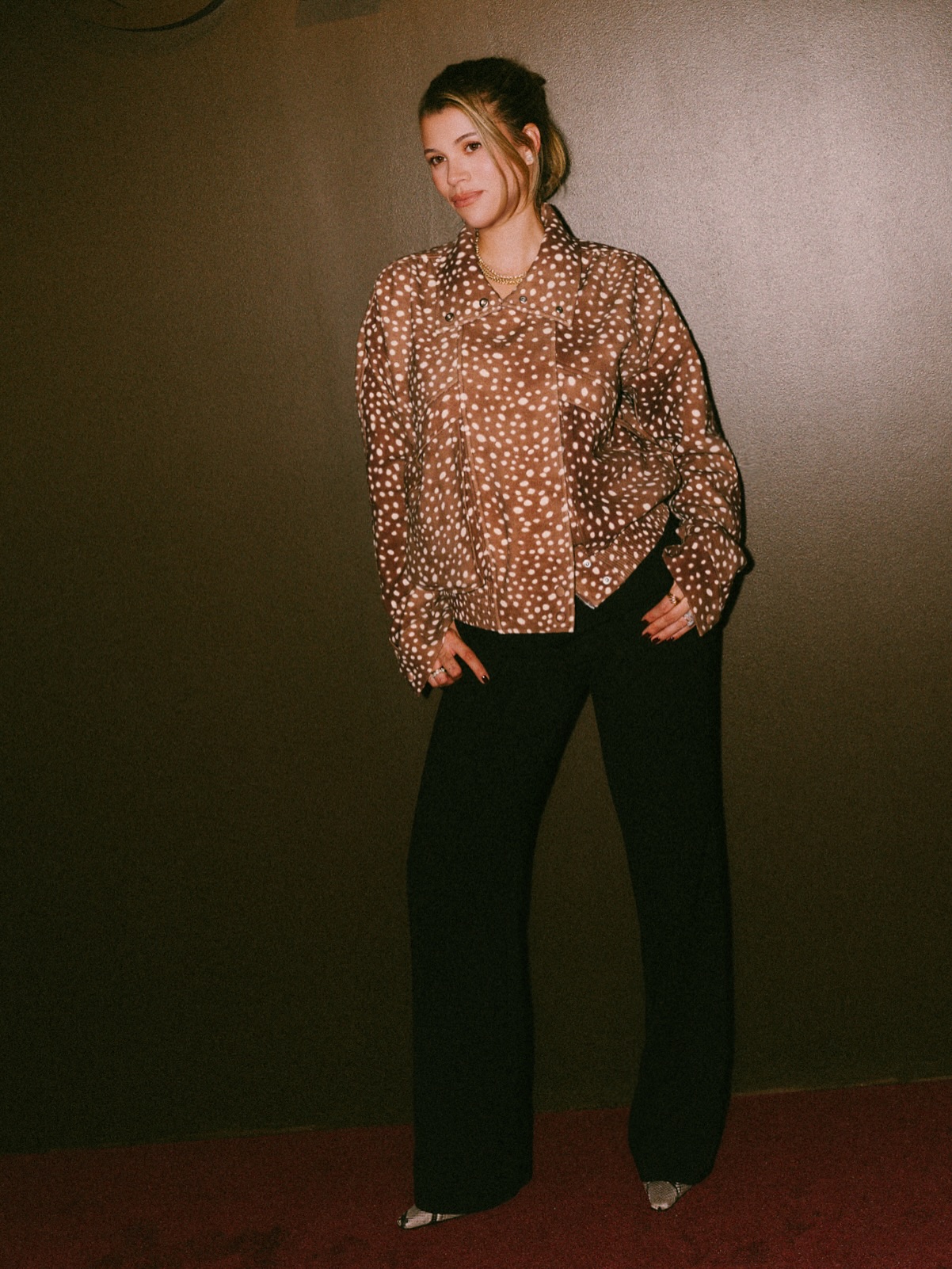 An image of Sofia Richie Grainge wearing deer print, one of the trending animal prints for 2026.