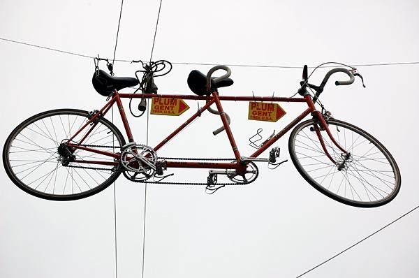 Tandem hanging up high in the air