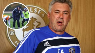 Chelsea manager Carlo Ancelotti with Daniel Sturridge of Chelsea during a training session at the Cobham training ground on November 5, 2010 in Cobham, England. (Photo by Darren Walsh/Chelsea FC via Getty Images