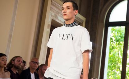 White Valentino t shirt at Paris Fashion week 2018