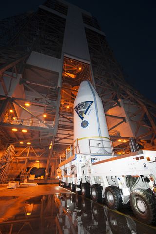 The Air Force's AFSPC-6 payload, encapsulated inside a 4-meter diameter payload fairing, is transported and mated to a Delta IV rocket at Space Launch Complex-37. AFSPC-6 will deliver two Geosynchronous Space Situational Awareness Program (GSSAP) satellit