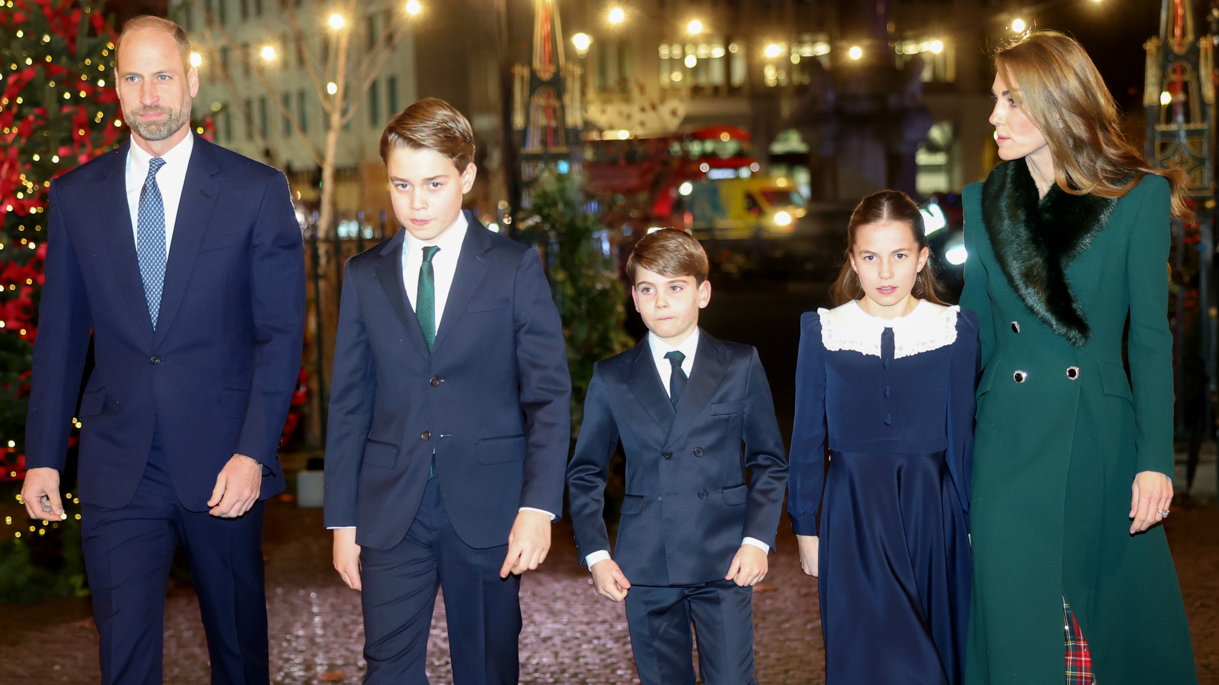 Prince William, Prince of Wales, Prince George of Wales, Prince Louis of Wales, Princess Charlotte of Wales and Catherine, Princess of Wales attend the 'Together At Christmas' Carol Service
