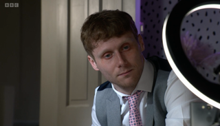 Jay Brown in EastEnders without a beard after Lola's funeral