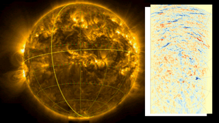 (Main) The first image of the sun's south pole as seen by the ESA's Solar Orbiter (Inset) Magnetism around the south pole of the sun