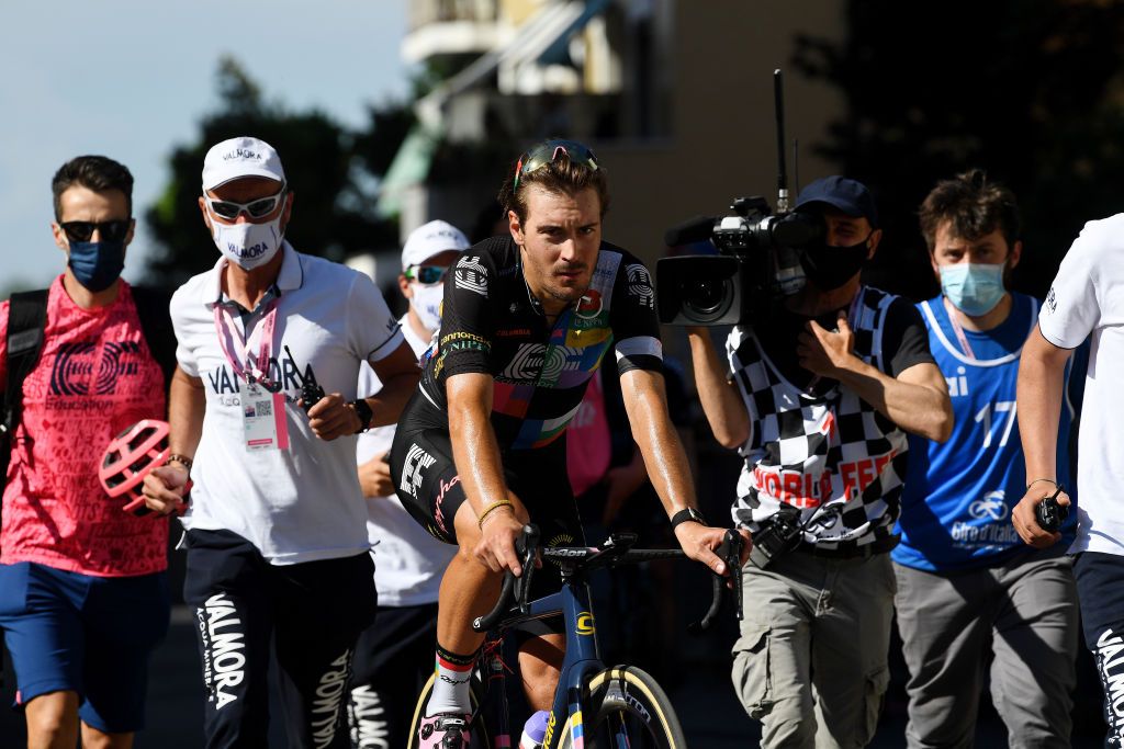 STRADELLA ITALY MAY 27 Alberto Bettiol of Italy and Team EF Education Nippo celebrates at arrival during the 104th Giro dItalia 2021 Stage 18 a 231km stage from Rovereto to Stradella UCIworldtour girodiitalia Giro on May 27 2021 in Stradella Italy Photo by Tim de WaeleGetty Images