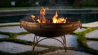 Cast iron fire pit on patio