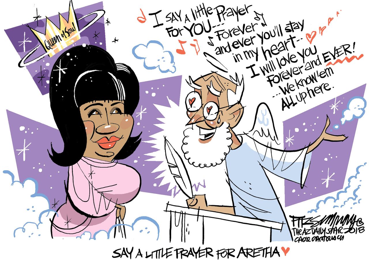 Editorial cartoon U.S. Aretha Franklin respect obituary angel say a little prayer queen of soul