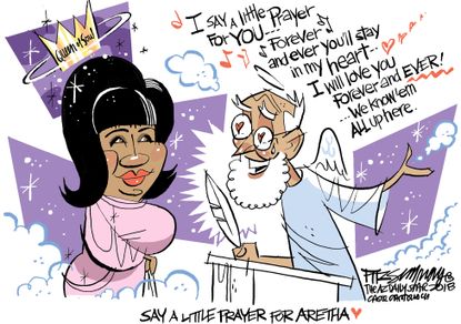 Editorial cartoon U.S. Aretha Franklin respect obituary angel say a little prayer queen of soul
