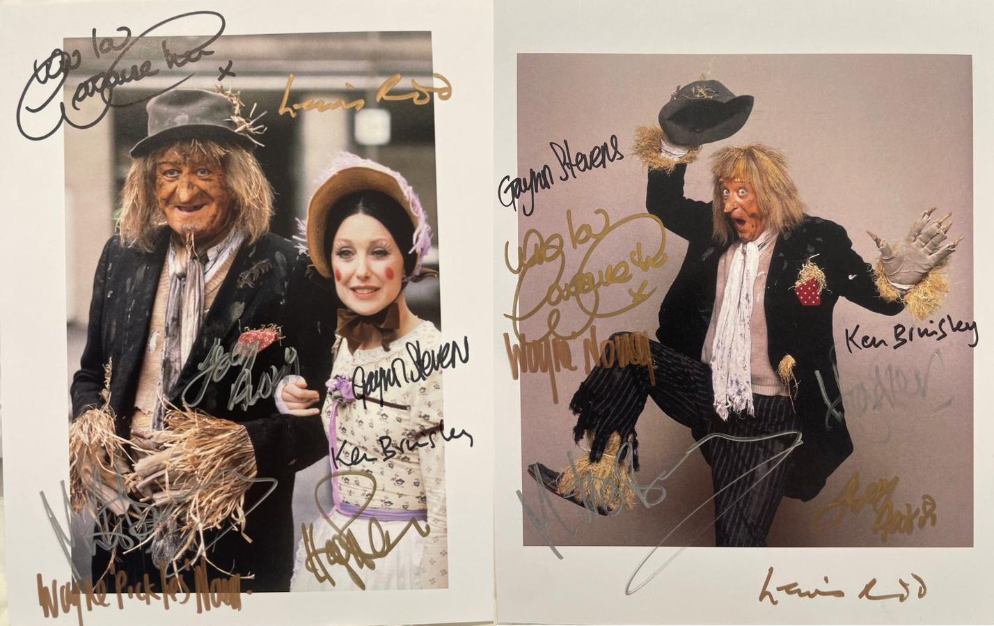 Two signed photos of Jon Pertwee as Worzel Gummidge.