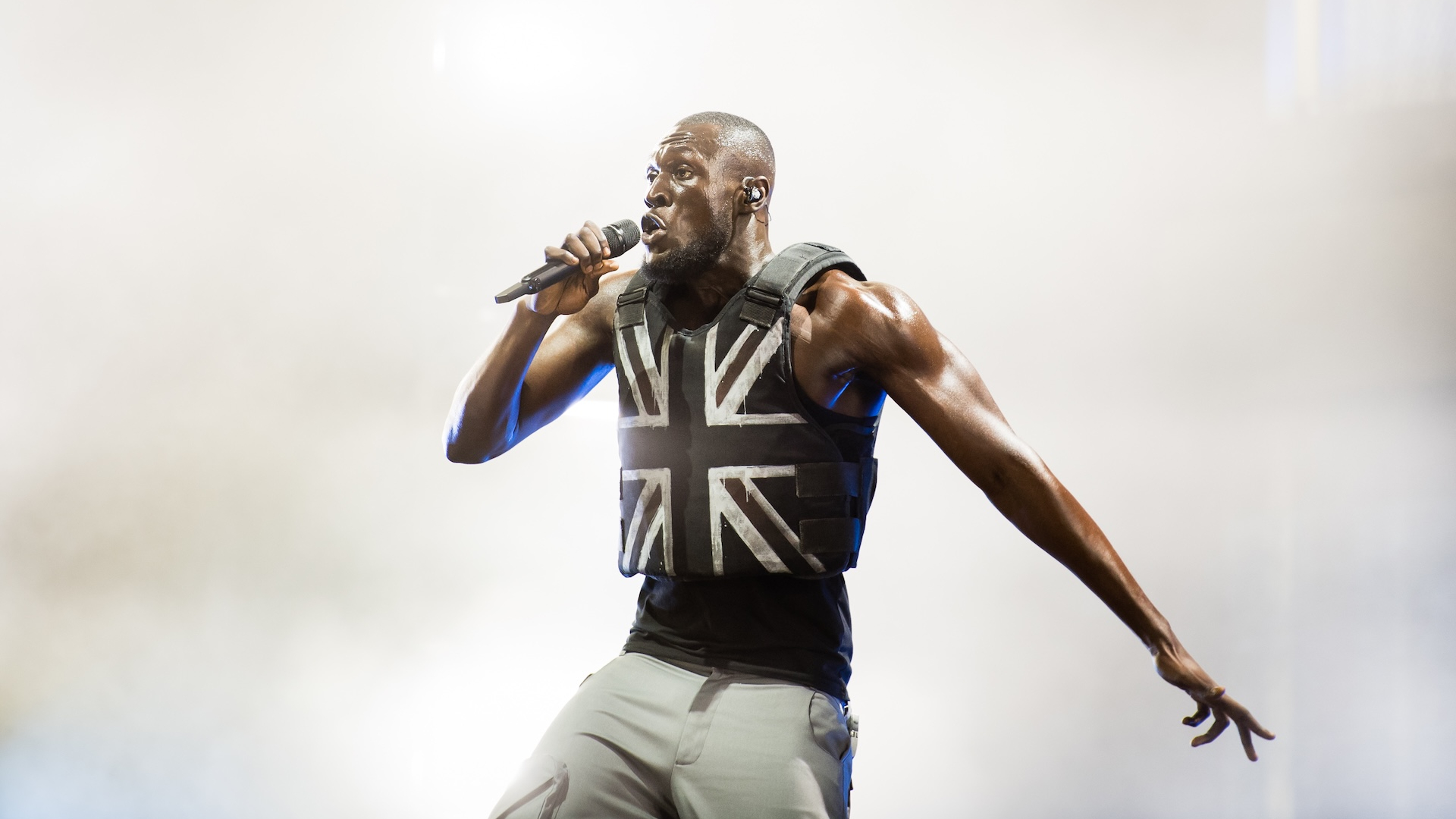 Stormzy headlines the Pyramid Stage on day three of Glastonbury Festival at Worthy Farm, Pilton on June 28, 2019 in Glastonbury, England.