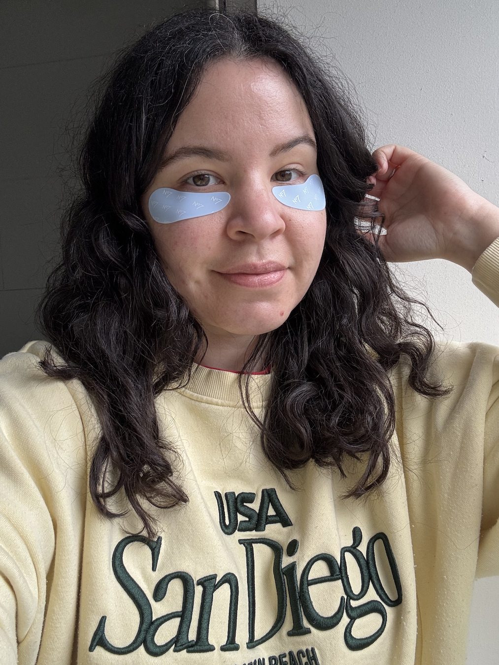 Mica Ricketts wearing No7 Prime Forever eye patches