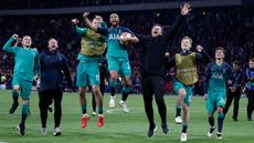 Tottenham’s Lucas Moura (with ball) leads the celebrations after the win against Ajax