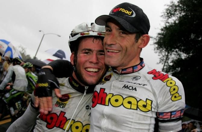 Mark Cavendish with George Hincapie at the 2008 Tour of California