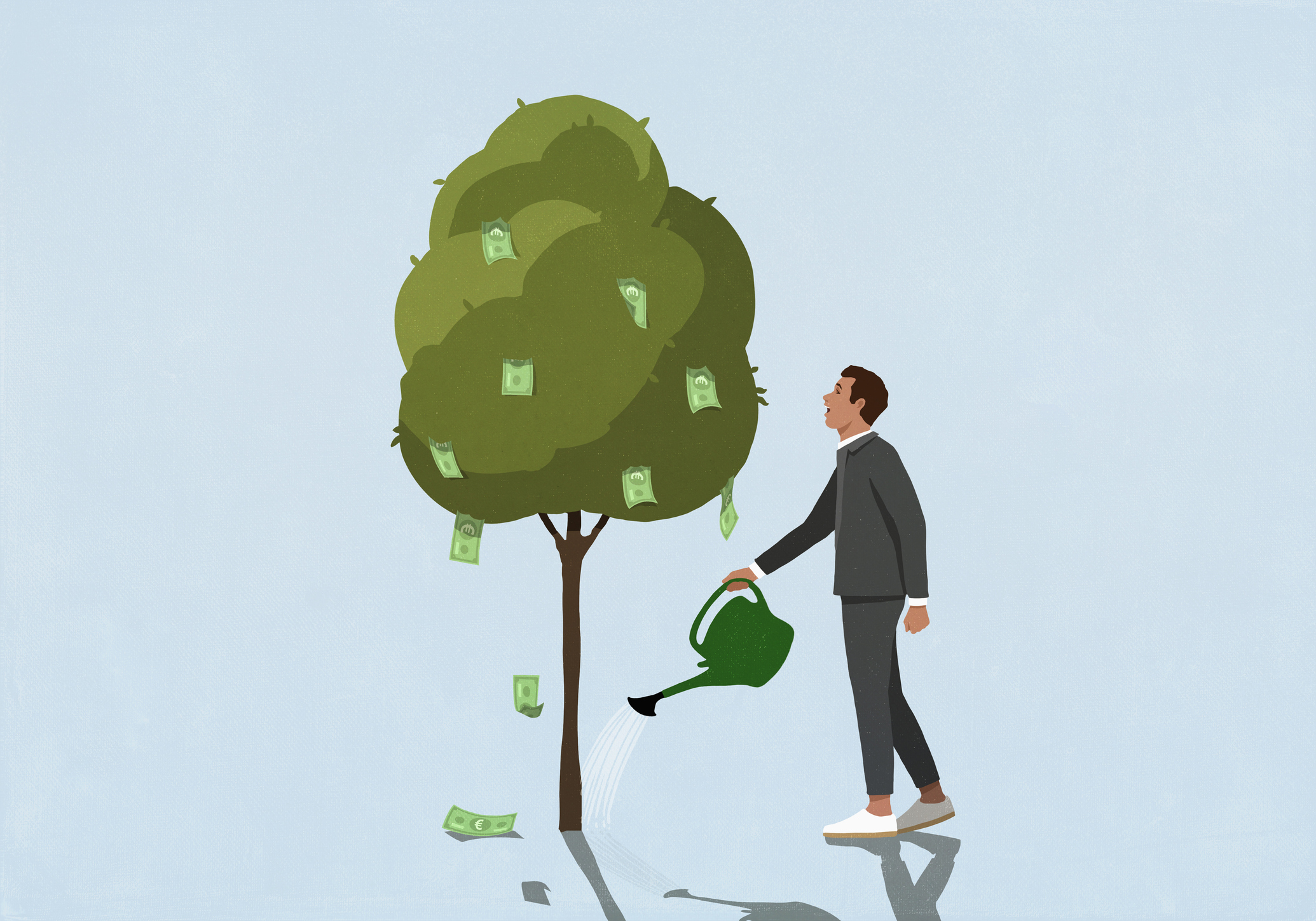 a person watering a money tree