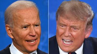 Democratic Presidential candidate Joe Biden (L) and President Donald Trump speak during the first presidential debate in Cleveland, Ohio, on Sept. 29, 2020.