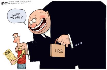 Editorial cartoon U.S. mega millions lottery winner IRS taxes