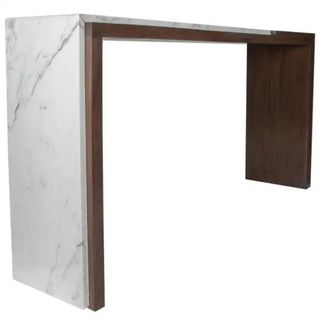 A wood and marble layered console table