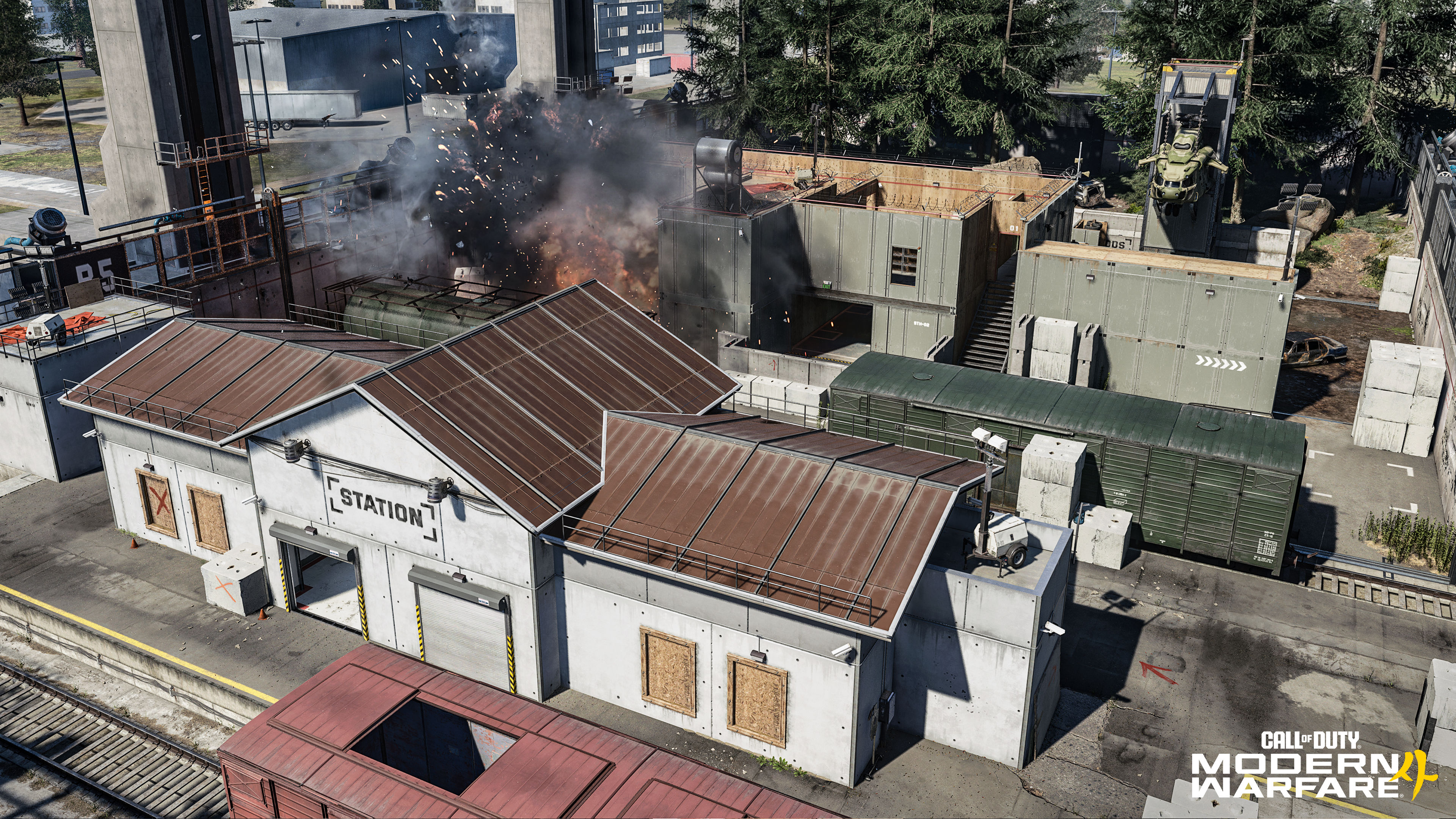 Call of Duty: Modern Warfare 4 introduces the new dynamic map, Kill Block, with rotating slabs that change the scenery of the arena every round.