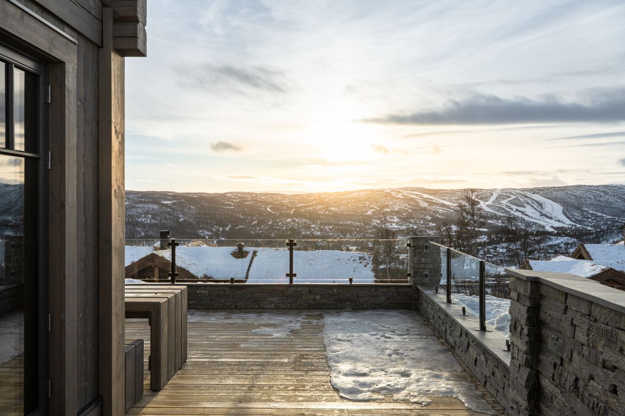 Interior shots of a modern and sleek ski chalet in Geilo