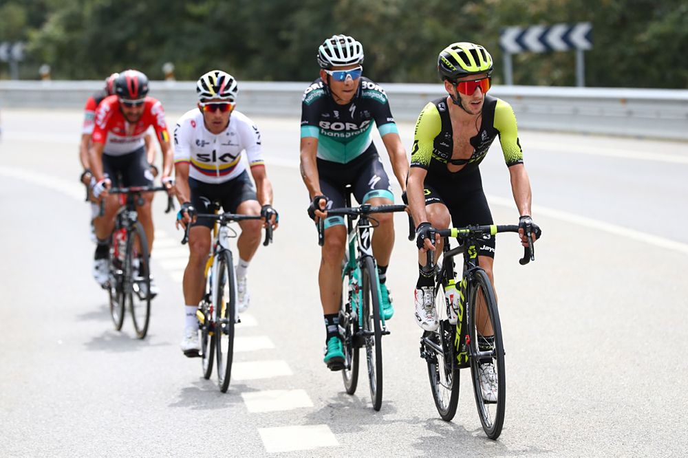 Adam Yates (Mitchelton-Scott) leads a group during stage 11 at the Vuelta a Espana