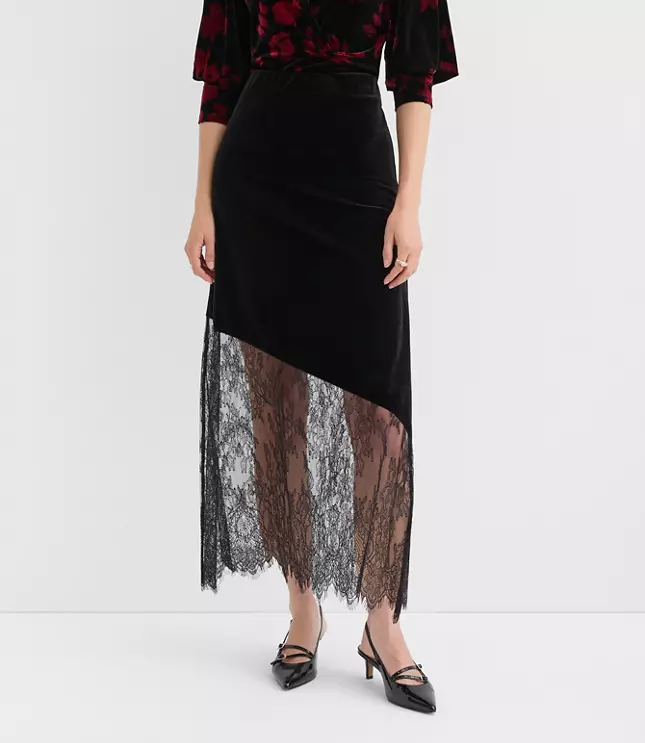 Chantilly Lace Velvet Bias Midi Skirt