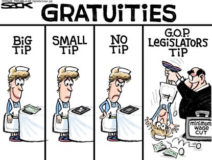 Editorial cartoon U.S. minimum waitstaff wage