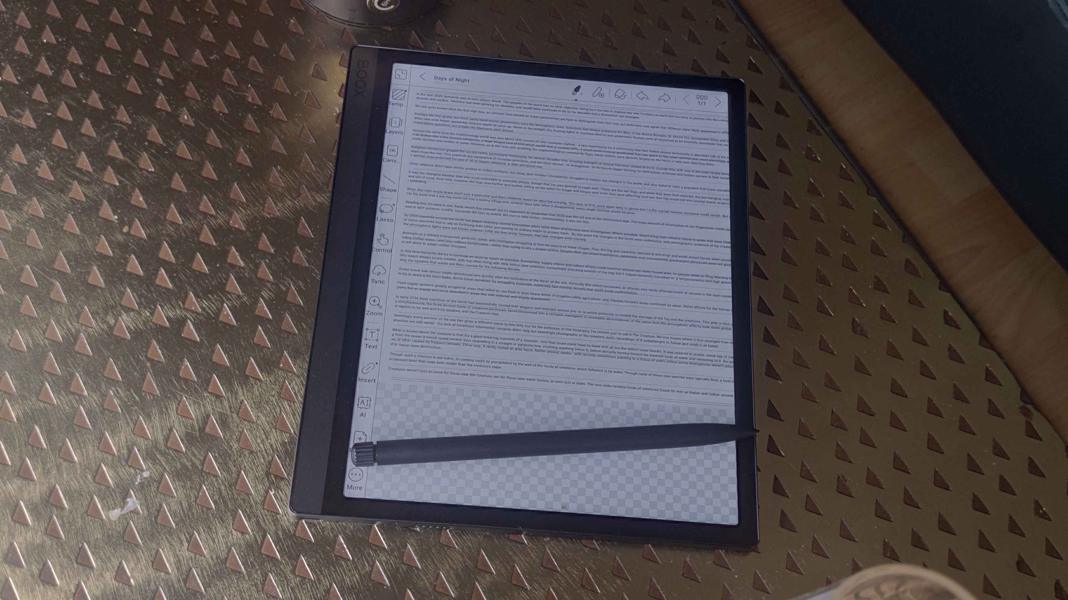 A word processed document on the screen of the ONYX BOOX Tab Ultra C