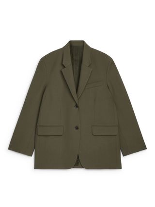 Oversized Wool-Blend Blazer - Khaki Green - Arket Gb