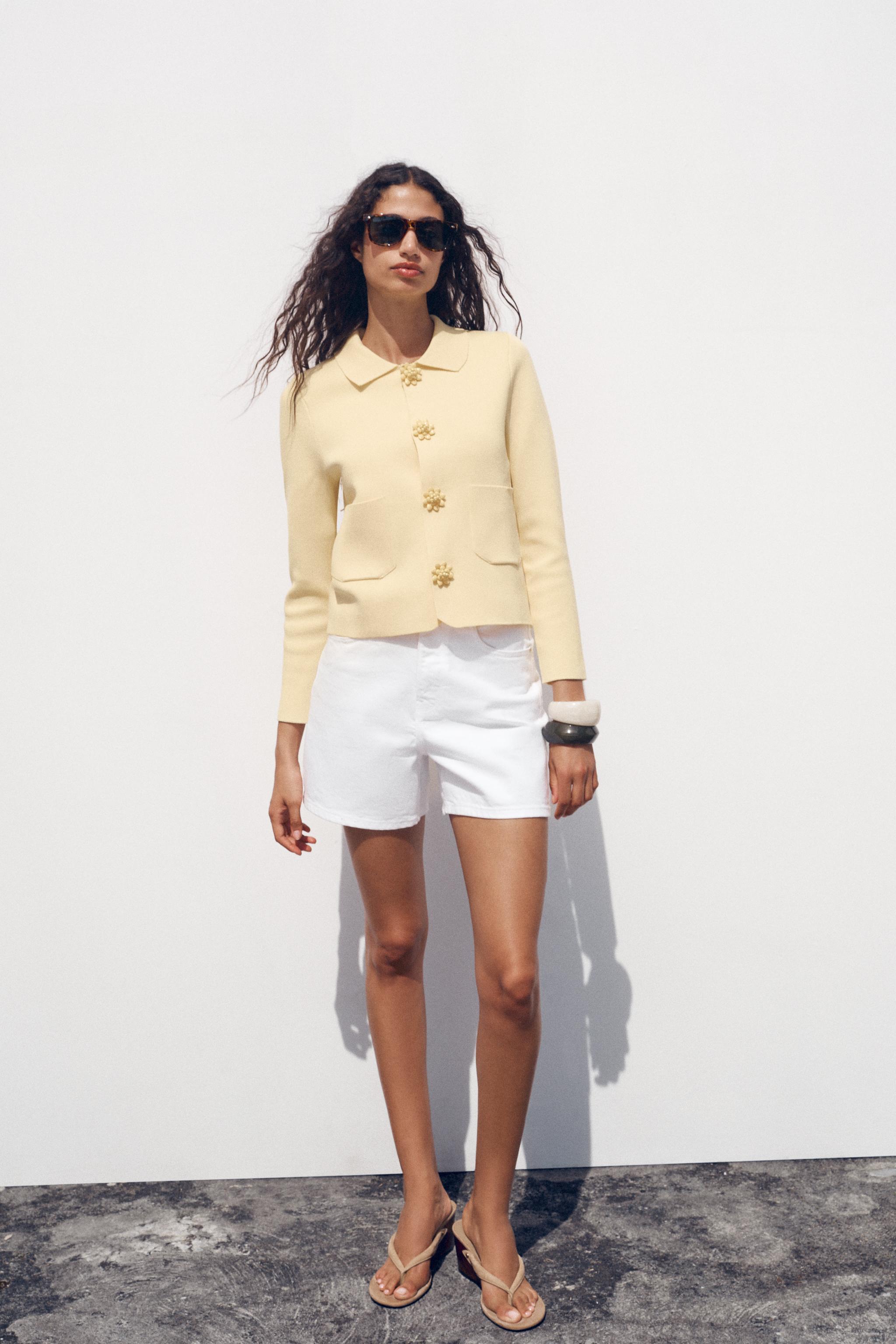 Plain Knit Jacket With Beaded Buttons