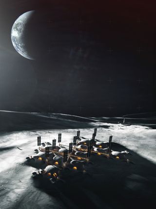 Hassell x ESA Lunar Habitat Master Plan: render of city on moon