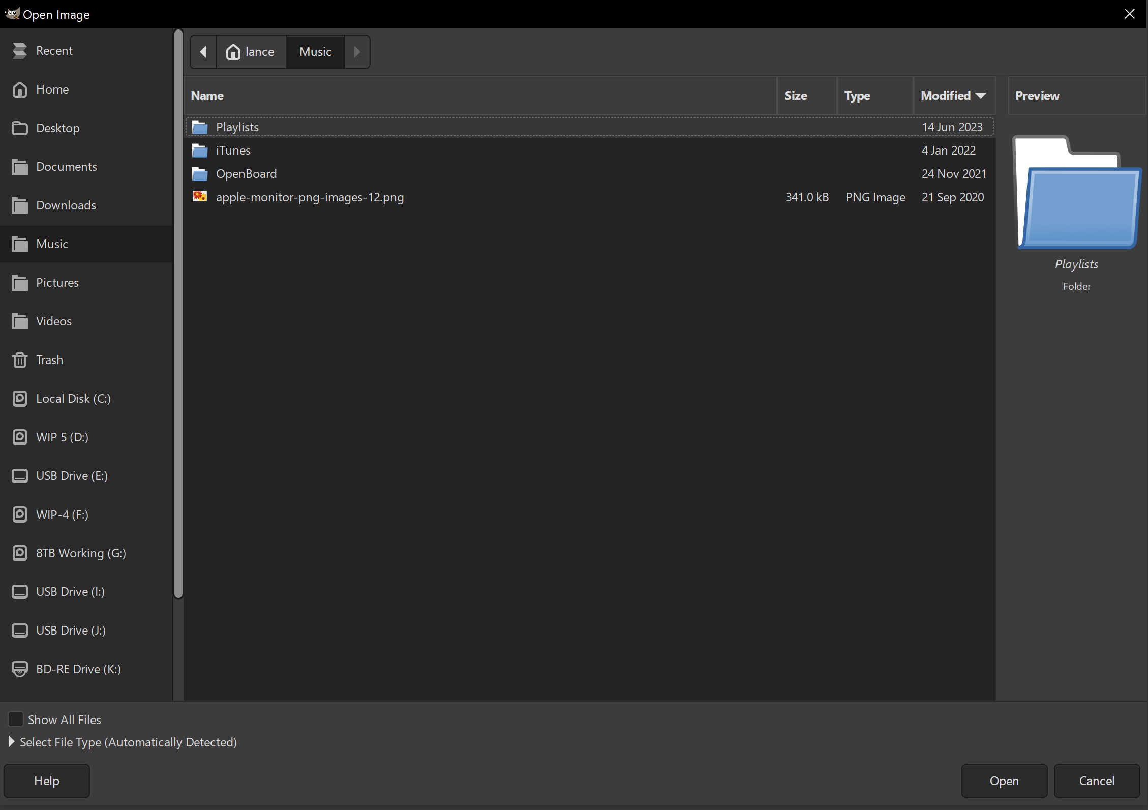The Open dialog box