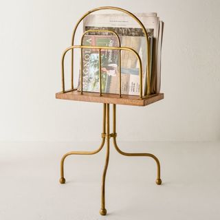 Antique Brass and Wood Media Stand