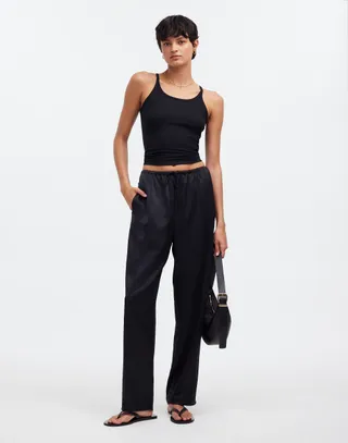 Tall Pintucked Slim Pull-On Pants in Satin