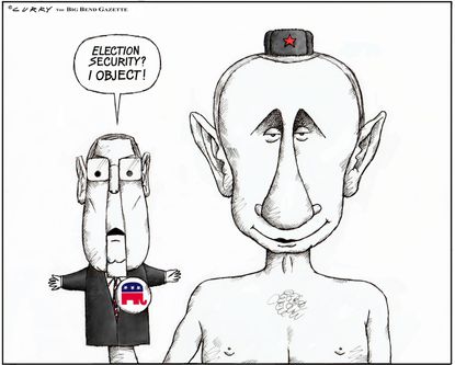 Political Cartoon Moscow Mitch Putin Ventriloquist Election Security