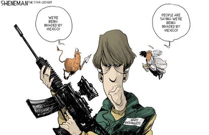Political Cartoon U.S. White Extremists Trump Mexican Invasion El Paso Shooting