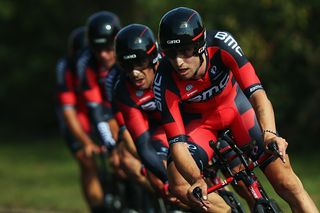 Taylor Phinney at the front of the BMC TTT