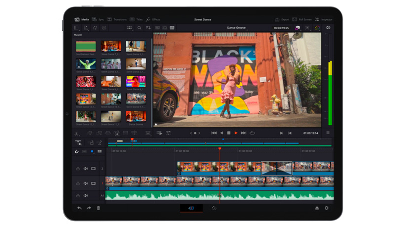 A person editing audio and video together on DaVinci Resolve for iPad